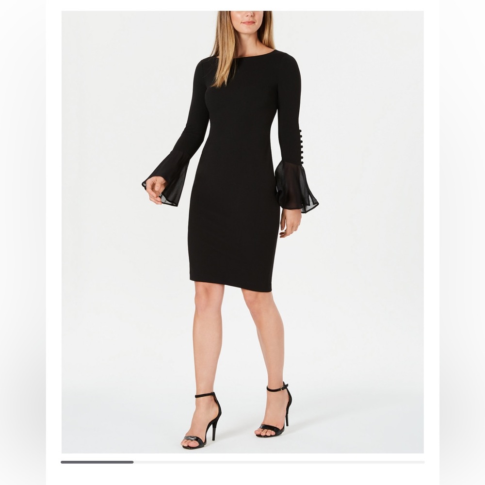 Calvin Klein Chiffon Bell Sleeve Sheath Dress